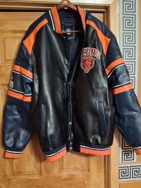 NFL Chicago Bears Black & Orange Varsity Faux Bomber Jacket